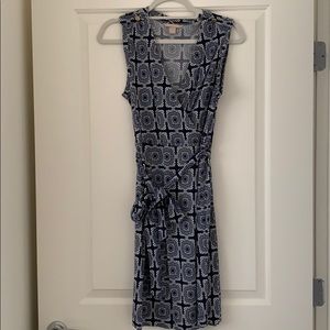 Navy and off white sleeveless dress